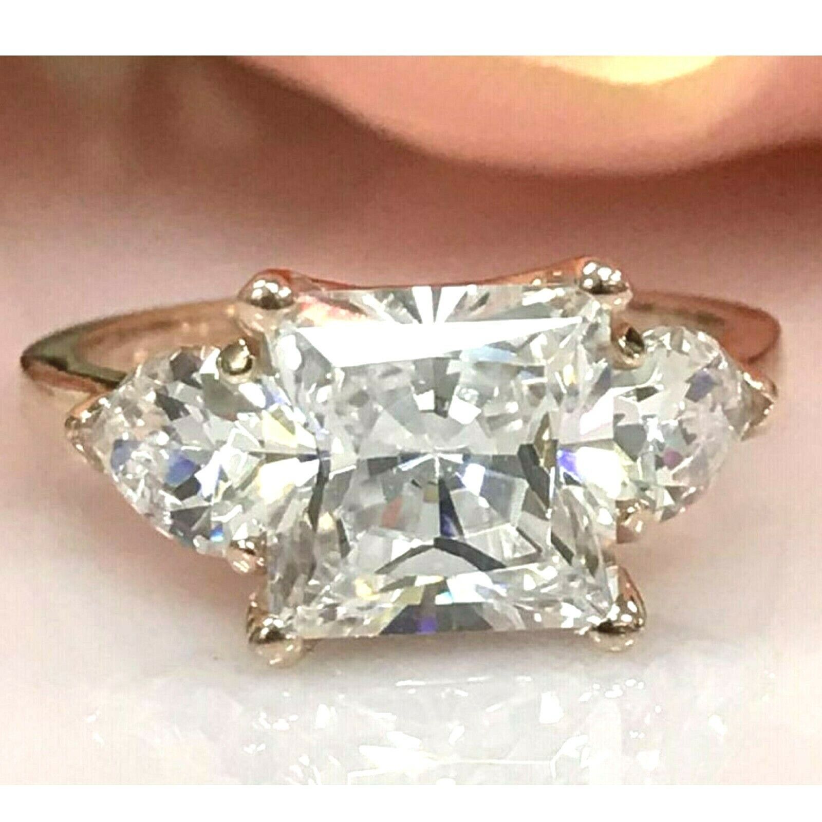 4.30Ct Prinzessin Drei Stein Künstlicher Diamant Verlobungsring Gelb Ver... - $247.46
