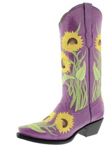 Womens Western Wear Boots Snip Toe Purple Floral Embroidered Leather Size 5 - £70.05 GBP
