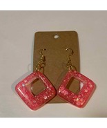 Handmade epoxy resin square dangle earrings- neon pink chunky glitte - £5.06 GBP