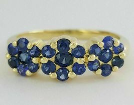 1.62CT Round Cut Blue Sapphire Wedding Flower Ring 14K Yellow Gold Over - £88.14 GBP