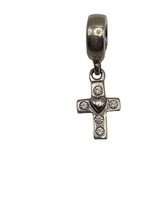 Pandora Cross Dangling Charm S925 Sterling Silver Heart 5 CZ Christian Religious - £19.67 GBP