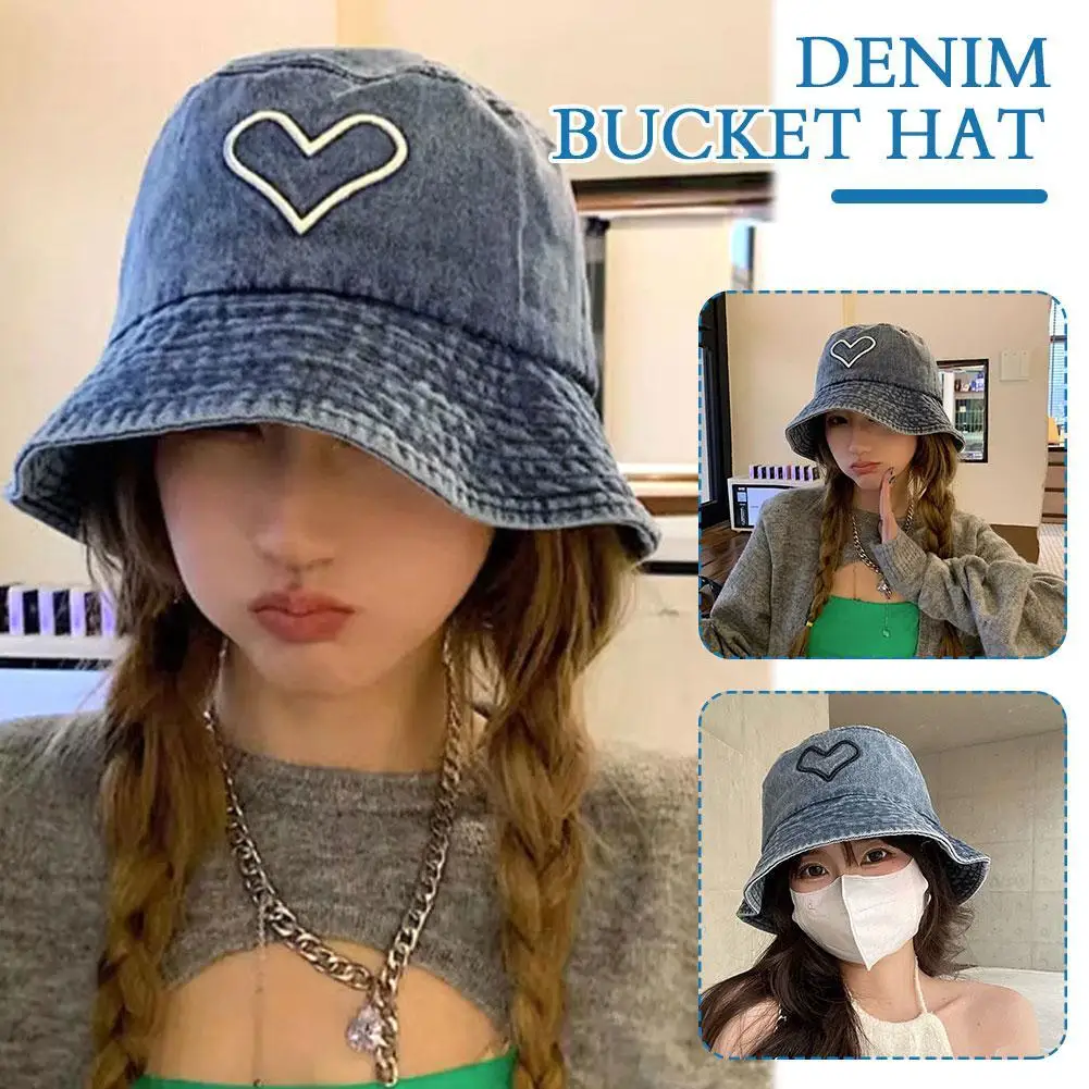 Fashion Outdoor Sport Bucket Hat For Men Women Love Heart Embroidery Fisherman - £11.33 GBP+