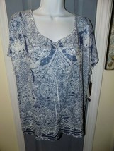 Seven7 Blue &amp; White Cold Shoulder Shirt Size XL Women&#39;s NEW - £17.22 GBP