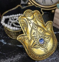 Golden Hamsa Palm Hand Of God With Rolling Evil Eye Decorative Box Figurine - $24.99
