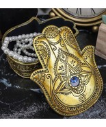 Golden Hamsa Palm Hand Of God With Rolling Evil Eye Decorative Box Figurine - $34.26 CAD