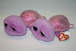 Ty Beanie Boos Slow Poke Turtles Babies 8&quot; 2 Pink Purple Plush Sparkle Eyes Soft - £10.65 GBP