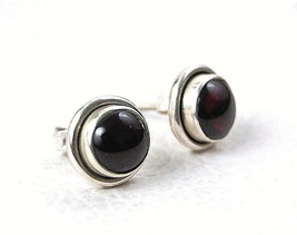925 Sterling Solid Silver Ruby Round Shape Women Stud Earrings Anniversary Gift - £18.45 GBP+