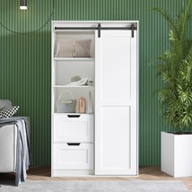 71-inch High Wardrobe and Cabinet Clothes Locker - Antique White - £345.25 GBP