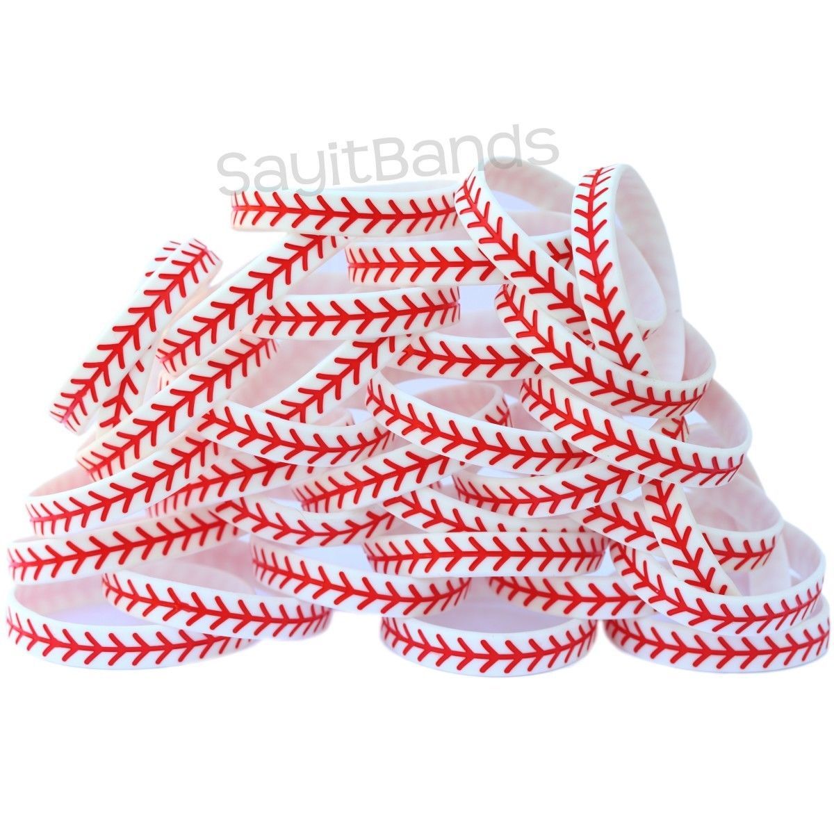 100 Wristbands with BASEBALL Design Debossed Color Filled Thread Pattern Bands - $58.29