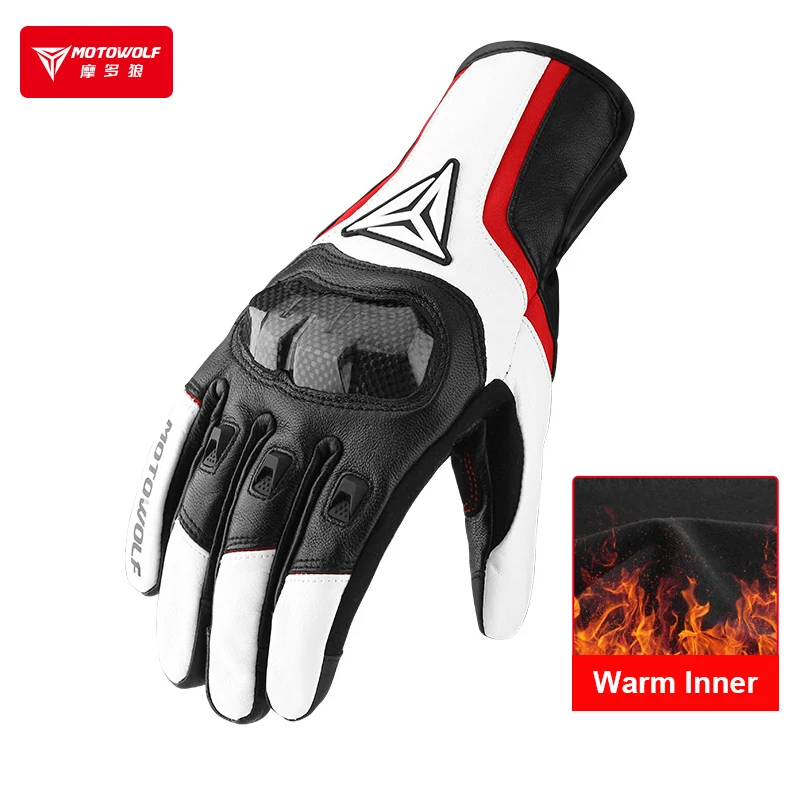 Warm Leather Motorcycle Gloves Winter Thermal Inner Rainproof Windproof Touch - £41.63 GBP