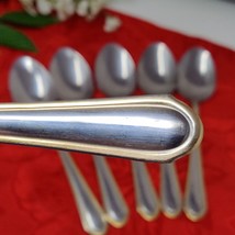 6X Tbs Hampton HSV165 Glossy Stainless Gold Accents Flatware Table Spoons  - $16.98