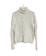 Lands End Cable Knit Fisherman Turtleneck Sweater Size L Ivory Cotton Cl... - €21,61 EUR