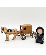 Vtg Amish Lot 2 Carved Wooden Horse Drawn Buggy Wagon Girl Figurine Lanc... - $371.80 MXN