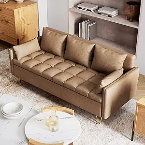 Sofa Couch Faux Leather 3-Seater Sofas With Hand Stitched Comfortable Cu... - $693.99