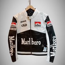 Marlboro Vintage Jacket - White and Black Leather Retro Racing Style - $199.99