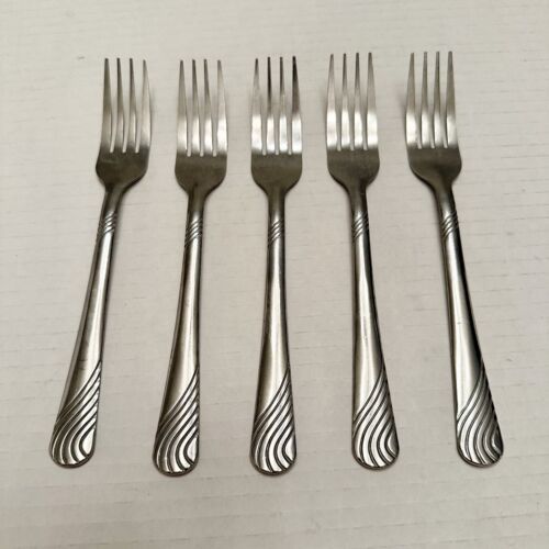 Primary image for 5 Forks Pfaltzgraff PFF100 STAINLESS Steel Flatware Swirls Approx 7" Replacement