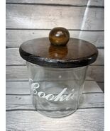 VTG GLASS Chunky WOOD LID Counter Display COOKIE JAR - $48.51