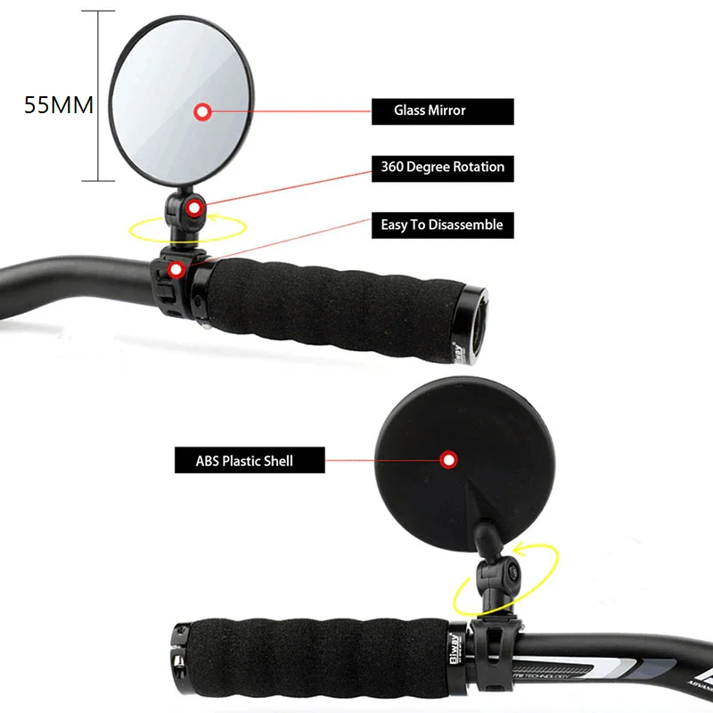 1PC Universal Bicycle Motorcycle Rearview Handlebar Wide-angle Convex Mirror Cyc - $51.41