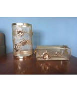 Vtg MCM Hollywood Regency Gold Metal Mesh Floral  Waste Basket Can &amp; Tis... - €51,23 EUR