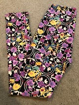 LulaRoe Blk Purple Blue Floral Striped OS One Size Leggings Realist Rose #6 - £22.17 GBP