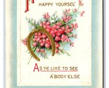 Auguri di Natale Rosa Poinsettie Poesia Goffrato DB Cartolina O18 - £3.17 GBP