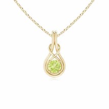 ANGARA Round Peridot Solitaire Infinity Knot Pendant in 14K Gold | 18&quot; Chain - £308.63 GBP