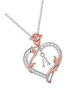 Rose Flower Heart Initial Necklace Gifts for Women - £80.71 GBP