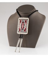 Seed Bead Bolo Tie with Braided Leather Strand and Silver Aglets - €111,50 EUR