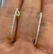 1.10Ct Round Cut Real Moissanite Hoop Earrings 14K Yellow Gold Plated Silver - £172.90 GBP