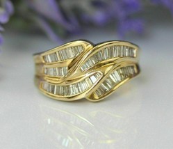 3Ct Baguette Simulated Diamond Twisted Women Ring 14K Yellow Gold Plated Silver - £89.26 GBP