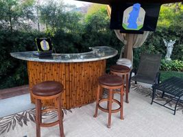 Tiki a Round outdoor patio bamboo tiki bar, epoxy art tops, storage,mini fridge  - £2,471.48 GBP