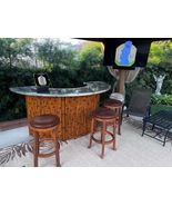 Tiki a Round outdoor patio bamboo tiki bar, epoxy art tops, storage,mini fridge  - £2,450.82 GBP
