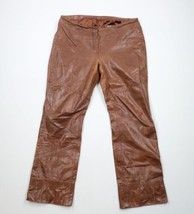 Vintage 90s Streetwear Womens 14 Distressed Pelle Leather Flared Pants Brown - $69.25