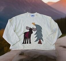 Lee Vtg Christmas Cropped Crewneck Sweatshirt Womans Size Large Moose Ho... - $36.63