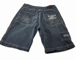 Vtg Jorts Kenpo Y2k 90&#39;s Embroidered Denim Black Faded Shorts Men Sz 36 Hip Hop - £56.25 GBP