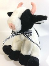 Bearington Plush COW Bessie Black White Stuffed Animal Bean Bag Toy Pink Horns - $39.95