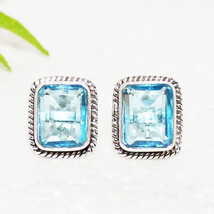 925 Sterling Silver Blue Topaz Earrings Handmade Gemstone Jewelry Gift For Women - £19.99 GBP
