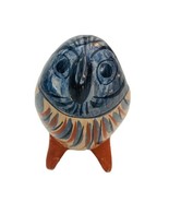 Vtg Owl Mexican Tonala Handpainted Burnished Blue Tan Pottery Folk Art 4... - €20,19 EUR