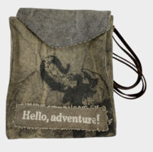 Primitives by Kathy Hello Adventure! Crossbody Sling Bag Purse Khaki Grey Canvas - £15.94 GBP