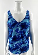 Lands End Tankini Swimsuit Top Womens Size 12 D Multi Blue Marble Side Ties NEW - $39.60