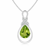 ANGARA 9x7mm Natural Peridot Infinity Pendant with Diamond &#39;X&#39; Motif in Silver - £201.12 GBP+