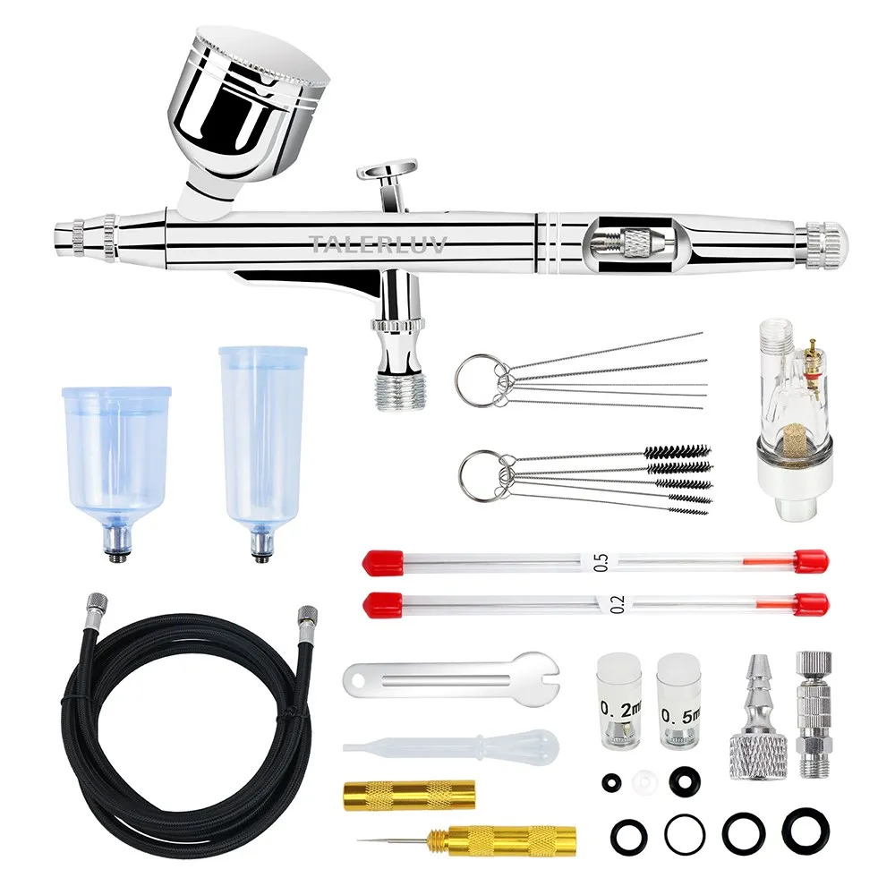Airbrush Kit Dual-Action Gravity Airbrush  Cleaning Kit with 0.2/0.3/0.5mm Needl - £113.09 GBP