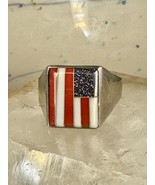 USA Flag ring size 14.25 coral MOP goldstone patriotic sterling silver m... - £255.43 GBP
