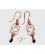 Handmade copper earrings: Celtic links herringbone wrapped faceted blue ... - €17,97 EUR