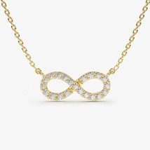 1/4CT Infinity Symbol Micro Moissanite Diamond Dainty Necklace 14K Yellow Plated - £51.35 GBP