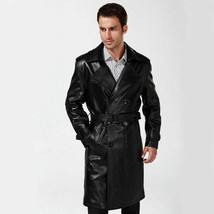 Black Leather Trench Coat Men Over Coat Pure Lambskin Size S M L XL XXL 3XL - £133.05 GBP+