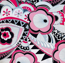 Fuchsia Pink and Black Geometric Cherry Blossom Lycra Stretch Fabric 1 Yd 18 In - £28.11 GBP