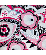 Fuchsia Pink and Black Geometric Cherry Blossom Lycra Stretch Fabric 1 Y... - £28.32 GBP
