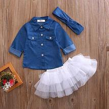 3pcs Girl Summer Clothing Set Baby Girls Denim Shirt Top +Tutu Skirts+Headband B - £18.79 GBP