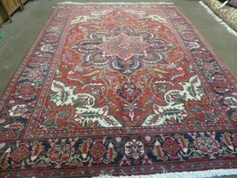 Heriz Rug 7.5 x 10 Room Sized Oriental Carpet Semi Antique Vintage Medallion Red - £1,938.02 GBP